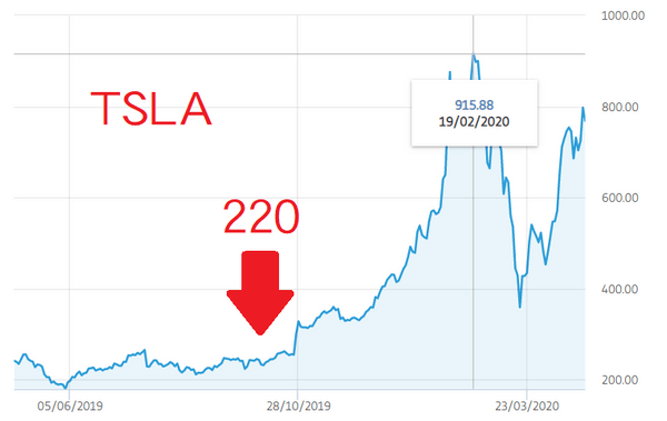 TSLA 2019~2020股價
